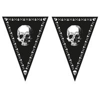 Bellatio 3x stuks piraten doodshoofd thema vlaggetjes slingers/vlaggenlijnen zwart van 5 meter -