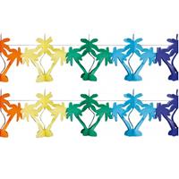 2x stuks gekleurde Hawaii palmbomen thema feestslinger 4 meter -