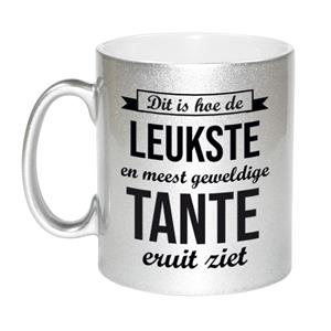 Bellatio Zilveren leukste en meest geweldige tante cadeau koffiemok / theebeker 330 ml -