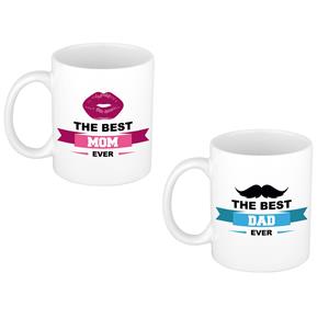 Bellatio The best mom and dad ever cadeau mok / beker wit -