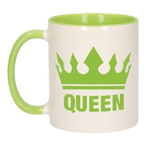 Bellatio Cadeau Queen mok/ beker groen wit 300 ml -