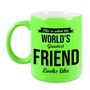 Bellatio Worlds Greatest Friend cadeau koffiemok / theebeker neon groen 330 ml -