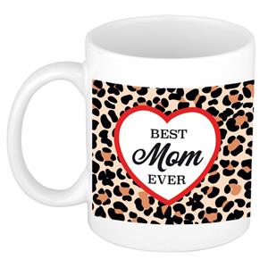 Bellatio Best mom ever luipaardprint cadeau mok / beker wit -