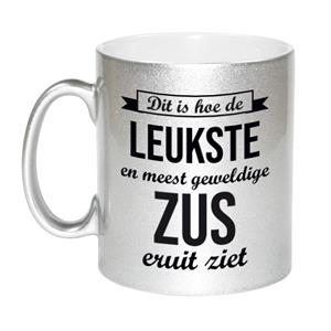 Bellatio Zilveren leukste en meest geweldige zus cadeau koffiemok / theebeker 330 ml -