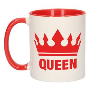 Bellatio Cadeau Queen mok/ beker rood wit 300 ml -