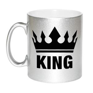 Bellatio Cadeau King mok/ beker zilver met zwarte bedrukking 300 ml -