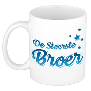 Bellatio De stoerste broer kado mok / beker wit met blauwe sterretjes - verjaardagscadeau -