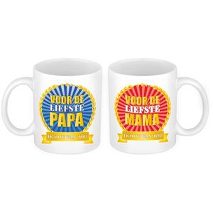 Bellatio Voor de liefste papa en mama mok - Cadeau beker set voor Papa en Mama -