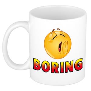 Bellatio Boring kado mok / beker wit met smiley - cadeau collega -