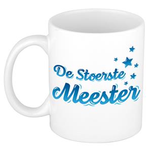 Bellatio De stoerste meester kado mok / beker wit met blauwe sterren - verjaardagscadeau -