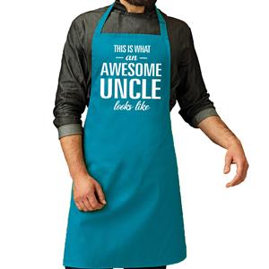 Bellatio Awesome uncle cadeau bbq/keuken schort turquoise blauw heren -