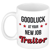 Bellatio Goodluck traitor nieuwe baan kado mok / beker wit en zwart - afscheidscadeau collega -