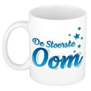 Bellatio De stoerste oom kado mok / beker wit met blauwe sterren - verjaardagscadeau -