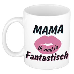 Bellatio Mama ik vind je fantastisch cadeau mok / beker wit met roze kus 300 ml -