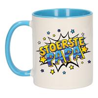 Bellatio Stoerste papa cadeau mok / beker wit en blauw 300 ml -
