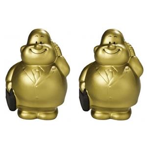 Bellatio Set van 4x stuks anti stressbal goud zakenman in pak 9 cm -