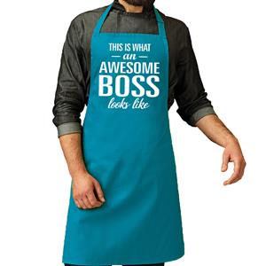 Bellatio Awesome boss cadeau bbq/keuken schort turquoise blauw heren -