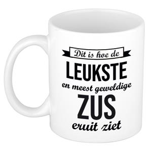 Bellatio Leukste en meest geweldige zus cadeau koffiemok / theebeker wit 300 ml -