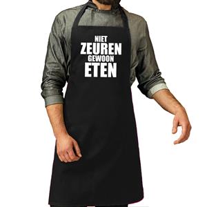 Bellatio Niet zeuren gewoon eten fun tekst barbecueschort / keukenschort volwassenen zwart -