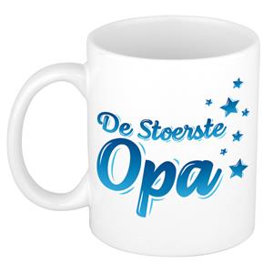 Bellatio De stoerste opa kado mok / beker wit met blauwe sterretjes - verjaardagscadeau -