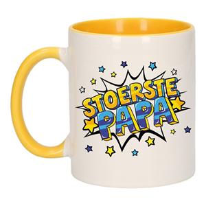 Bellatio Stoerste papa cadeau mok / beker wit en geel 300 ml -