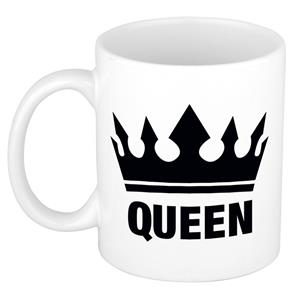 Bellatio Cadeau Queen mok/ beker wit met zwarte bedrukking 300 ml -