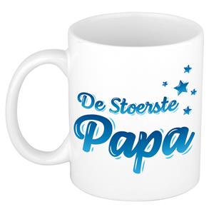 Bellatio De stoerste papa kado mok / beker voor Vaderdag / verjaardag - blauwe sterren -