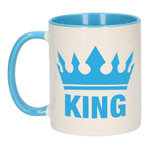 Bellatio Cadeau King mok/ beker blauw wit 300 ml -