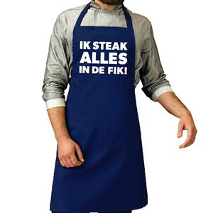 Bellatio Ik steak alles in de fik bbq schort / keukenschort kobalt heren -