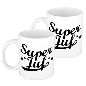 Bellatio 2x stuks super juf bedankt mok / beker 300 ml -