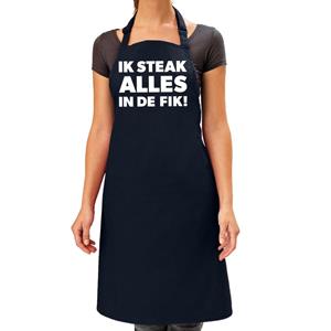 Bellatio Ik steak alles in de fik bbq schort / keukenschort navy dames -