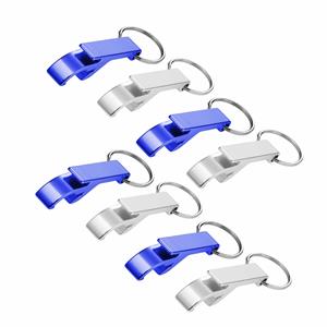 8x stuks Flessen openers met sleutelhanger zilver en blauw 6 cm -