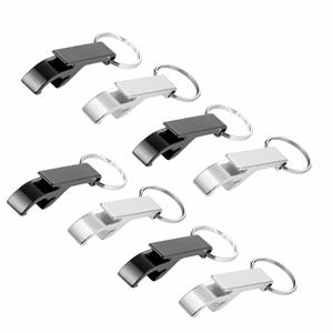 8x stuks Flessen openers met sleutelhanger zilver en zwart 6 cm -