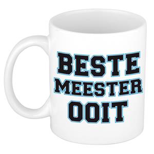 Bellatio Beste meester ooit kado mok / beker wit met blauw - verjaardagscadeau -