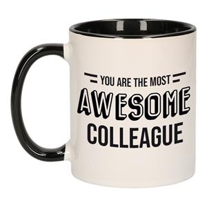 Bellatio 1x stuks collega cadeau mok / beker zwart the most awesome colleague -