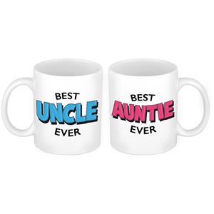 Bellatio Best Auntie en Best Uncle mok - Cadeau beker set voor Oom en Tante -