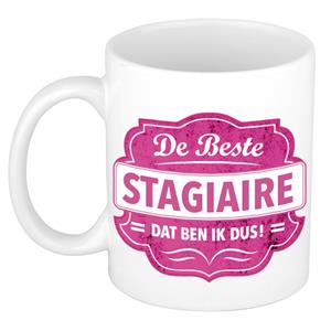 Bellatio De beste stagiaire dat ben ik cadeau mok / beker wit met roze embleem 300 ml -