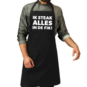 Bellatio Ik steak alles in de fik bbq schort / keukenschort zwart heren -