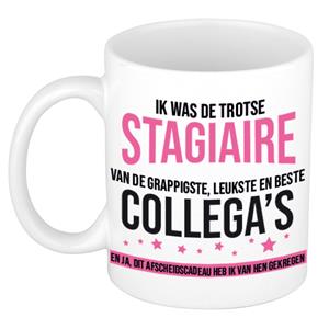 Bellatio Trotse stagiaire collegas afscheidscadeau koffiemok / theebeker roze en zwarte blokletters 300 ml -