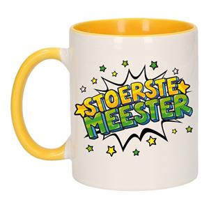 Bellatio Stoerste meester cadeau mok / beker wit en geel 300 ml -