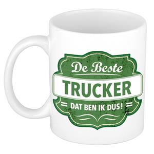 Bellatio De beste trucker dat ben ik cadeau mok / beker wit met groen embleem 300 ml -