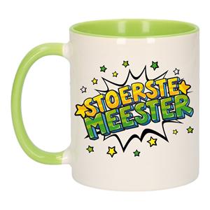 Bellatio Stoerste meester cadeau mok / beker wit en groen 300 ml -