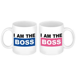 Bellatio I'm the Boss mok roze en blauw - Bruiloft huwelijks koppel cadeau -