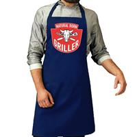 Bellatio Natural born griller barbecue schort / keukenschort kobalt blauw -