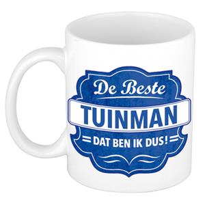 Bellatio De beste tuinman dat ben ik cadeau mok / beker wit met blauw embleem 300 ml -