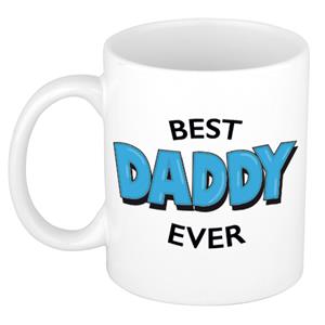 Bellatio Best daddy ever cadeau mok / beker wit met blauwe cartoon letters 300 ml -