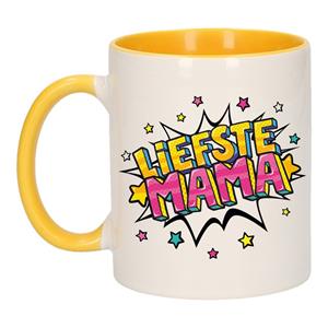 Bellatio Liefste mama cadeau mok / beker wit en geel 300 ml -