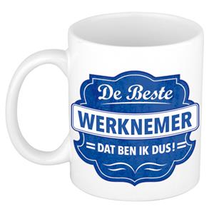 Bellatio De beste werknemer dat ben ik cadeau mok / beker wit met blauw embleem 300 ml -