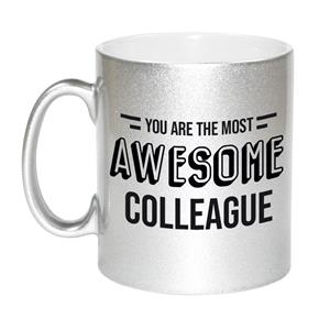 Bellatio 1x stuks collega cadeau mok / beker zilver the most awesome colleague -