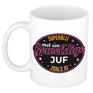 Bellatio Superblij met juf kado mok / beker wit - bedankt / verjaardag cadeau -